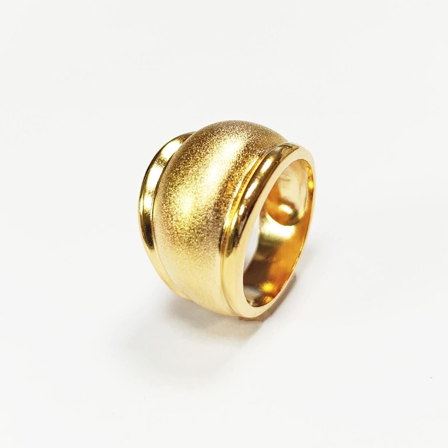 Handmade 18K Gold Plated Dome Ring • Stardust Texture, Wide Band