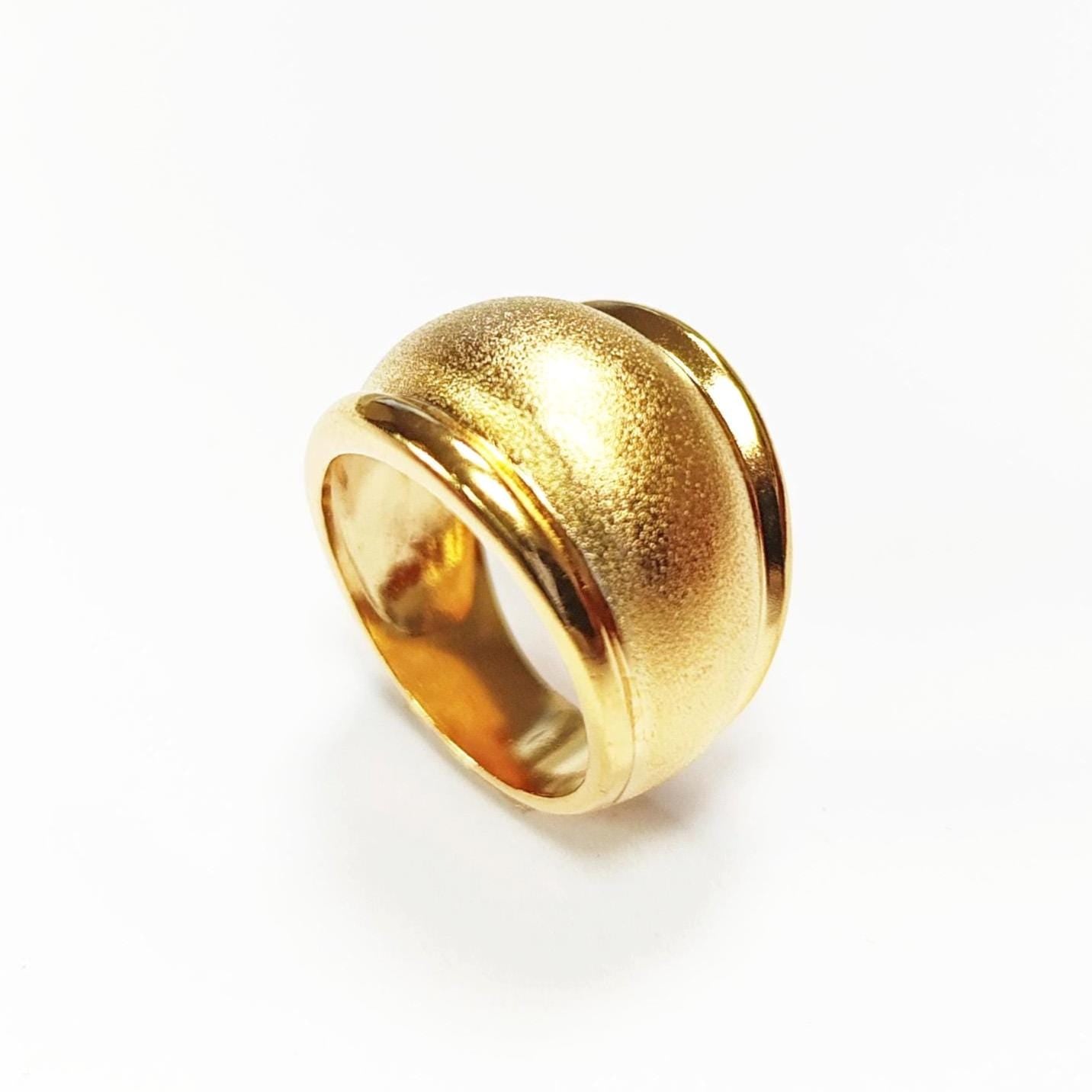 Handmade 18K Gold Plated Dome Ring • Stardust Texture, Wide Band