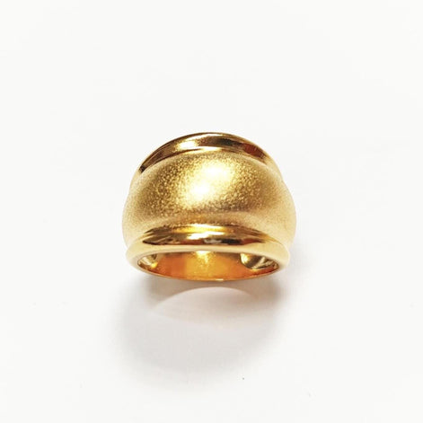 Handmade 18K Gold Plated Dome Ring • Stardust Texture, Wide Band