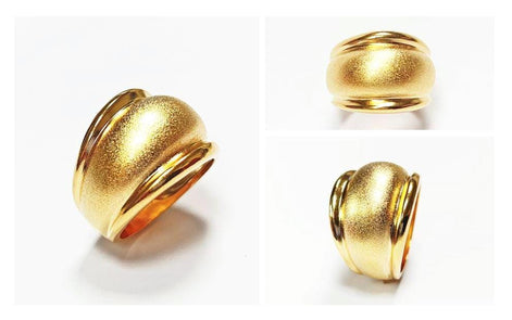 Handmade 18K Gold Plated Dome Ring • Stardust Texture, Wide Band