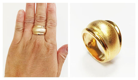 Handmade 18K Gold Plated Dome Ring • Stardust Texture, Wide Band