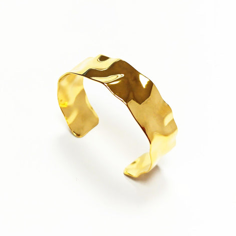 Hammered gold bangle • 18K fine gold • Wide textured open bracelet • Chic contemporary jewelry • Cuff bracelet Gift for women
