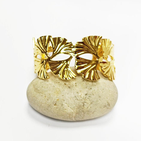 18K Gold Filled Ginkgo Leaf Cuff Bracelet • Nature Inspired Bangle