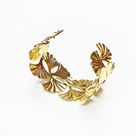 18K Gold Filled Ginkgo Leaf Cuff Bracelet • Nature Inspired Bangle