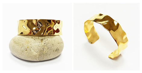 Hammered gold bangle • 18K fine gold • Wide textured open bracelet • Chic contemporary jewelry • Cuff bracelet Gift for women