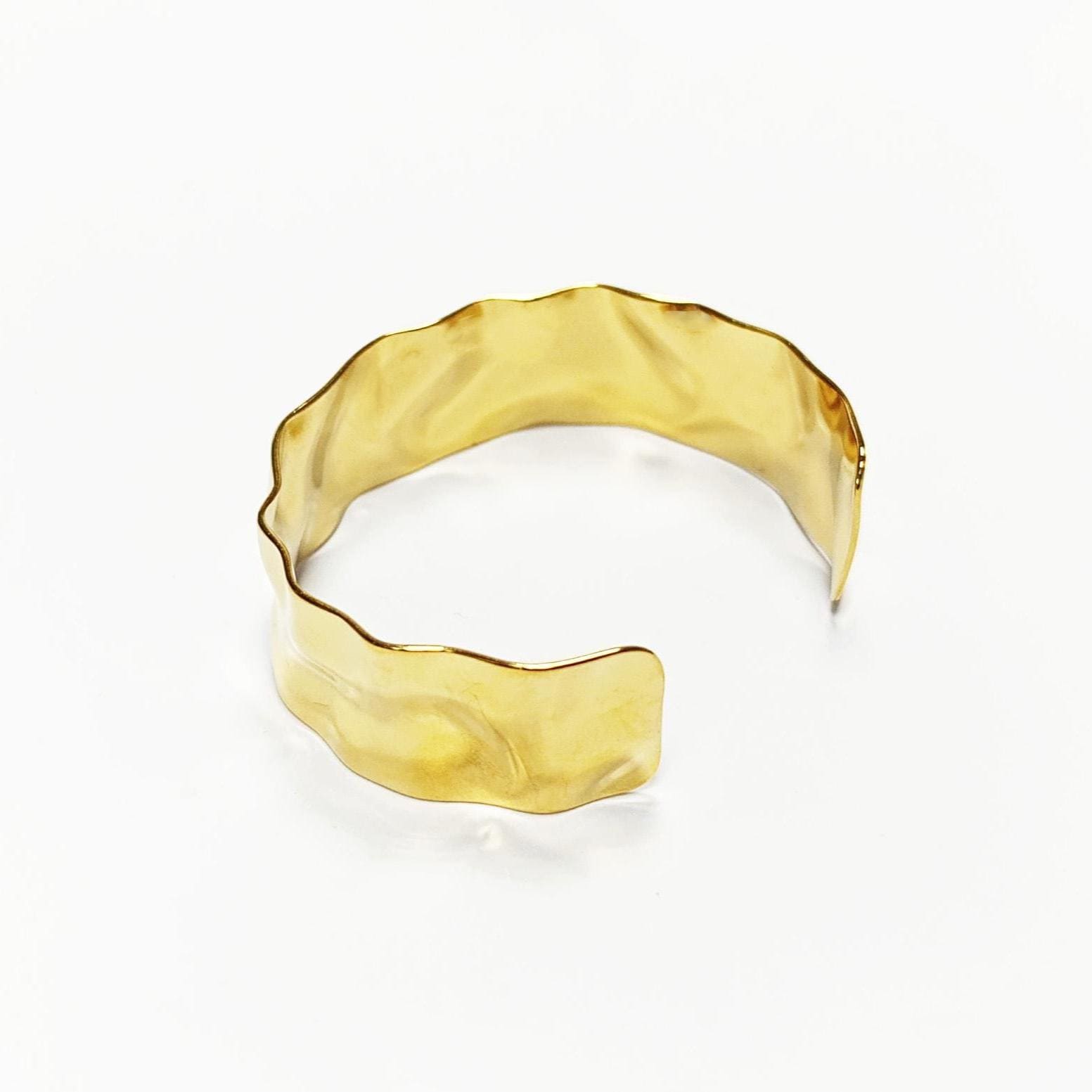 Hammered gold bangle • 18K fine gold • Wide textured open bracelet • Chic contemporary jewelry • Cuff bracelet Gift for women