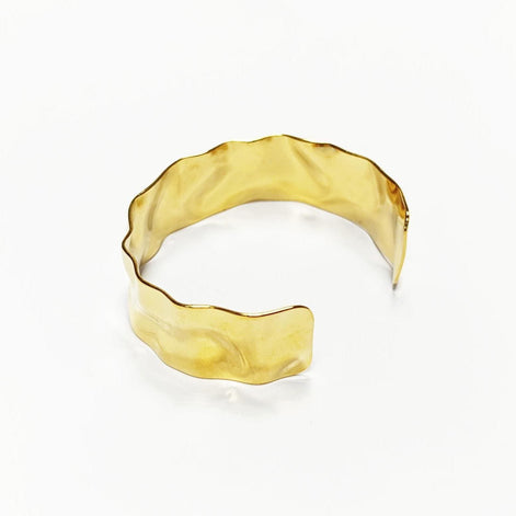 Hammered gold bangle • 18K fine gold • Wide textured open bracelet • Chic contemporary jewelry • Cuff bracelet Gift for women