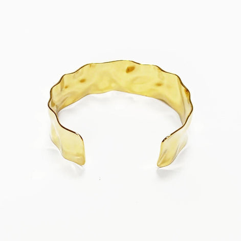 Hammered gold bangle • 18K fine gold • Wide textured open bracelet • Chic contemporary jewelry • Cuff bracelet Gift for women
