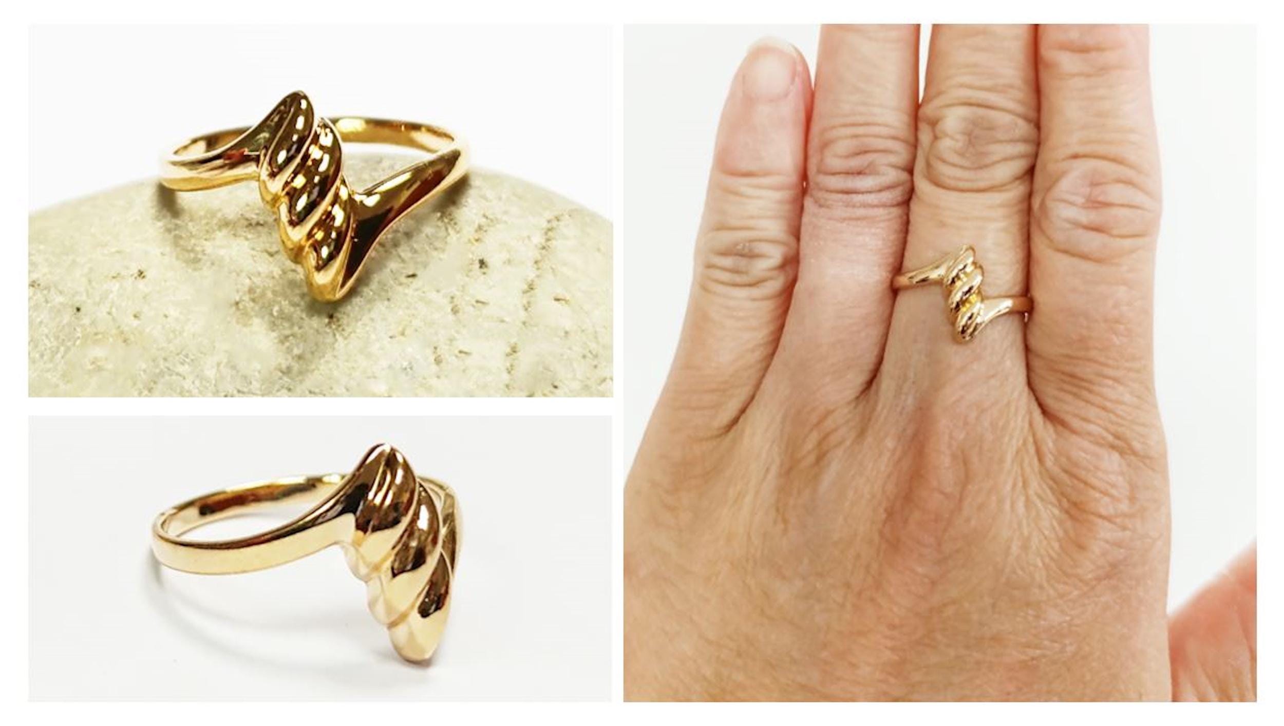 Gold Plated Wave Ring • Textured Crest Design, Stackable Band