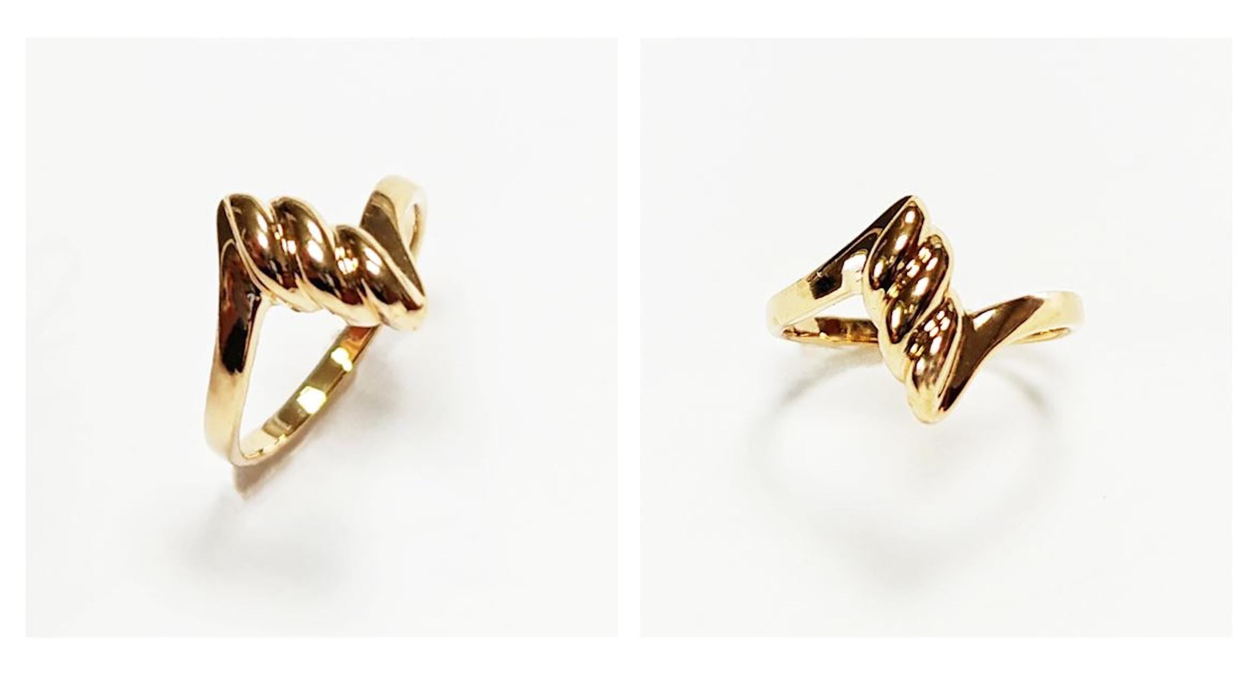 Gold Plated Wave Ring • Textured Crest Design, Stackable Band
