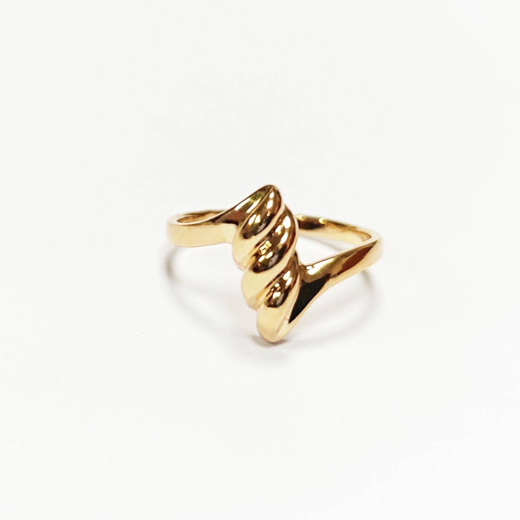 Gold Plated Wave Ring • Textured Crest Design, Stackable Band