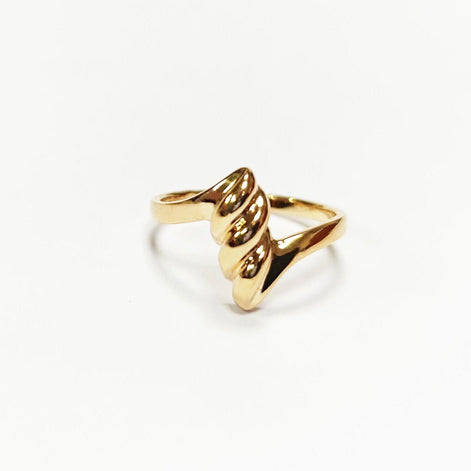 Gold Plated Wave Ring • Textured Crest Design, Stackable Band