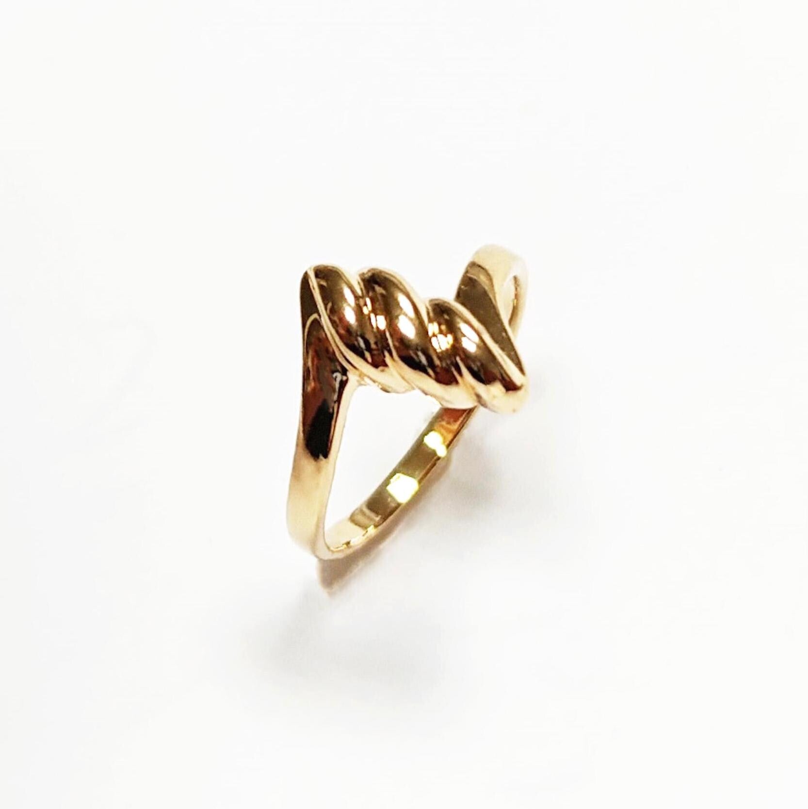 Gold Plated Wave Ring • Textured Crest Design, Stackable Band