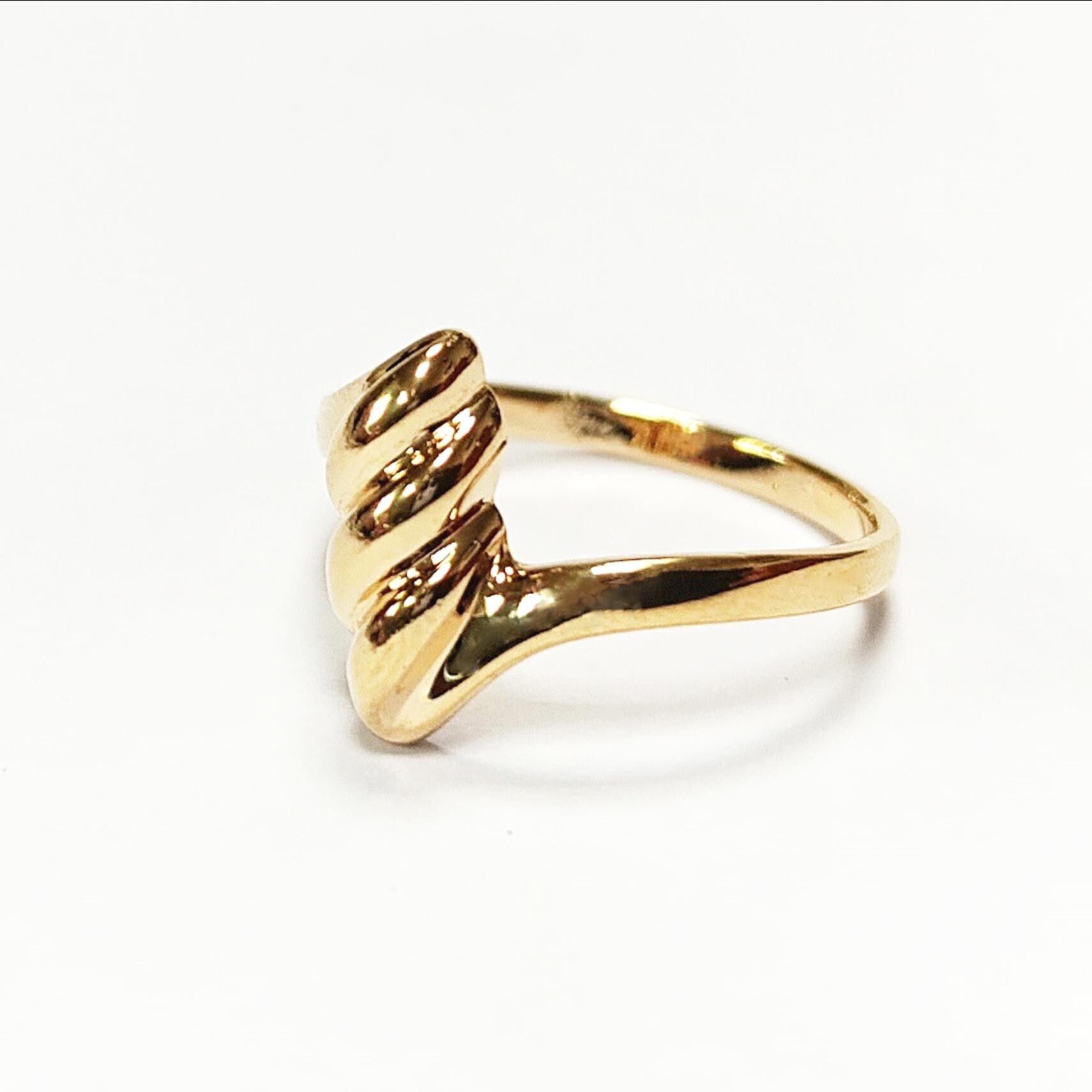 Gold Plated Wave Ring • Textured Crest Design, Stackable Band
