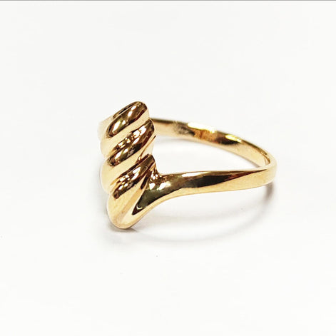 Gold Plated Wave Ring • Textured Crest Design, Stackable Band