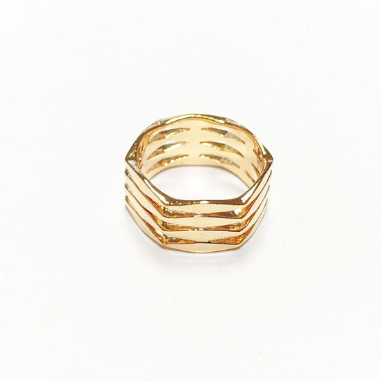 Hexagon Cuff Ring • 18K Gold Plated • Bold Geometric Diamond Faceted Chunky Large Band Ring • Unique Statement Modern Fashion Gift for Women