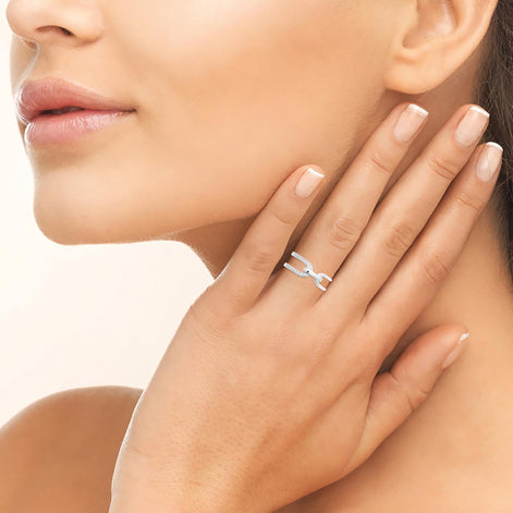 Sterling Silver Double Band Link Ring • Pavé CZ Statement Jewelry