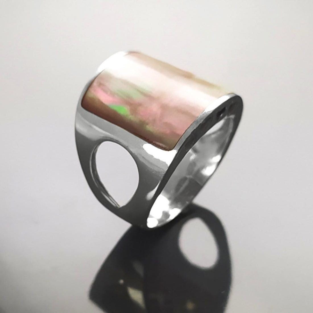 925 Statement Sterling Silver Cuff Ring, GENUINE PAUA Shell Jewelry, Minimalist design Band Ring