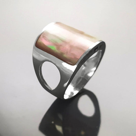 925 Statement Sterling Silver Cuff Ring, GENUINE PAUA Shell Jewelry, Minimalist design Band Ring