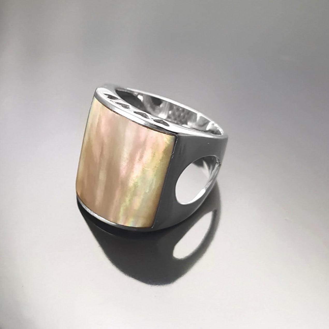 925 Statement Sterling Silver Cuff Ring, GENUINE PAUA Shell Jewelry, Minimalist design Band Ring