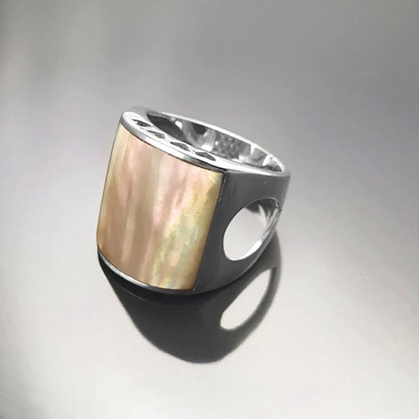 925 Statement Sterling Silver Cuff Ring, GENUINE PAUA Shell Jewelry, Minimalist design Band Ring