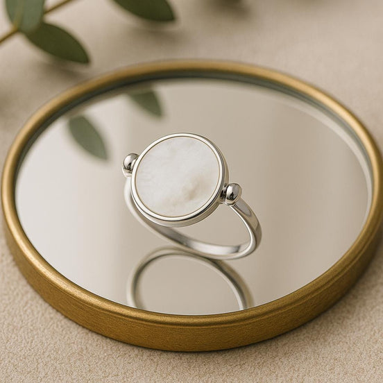 Sterling Silver Round Ring • Genuine Mother of Pearl Rotating Disc