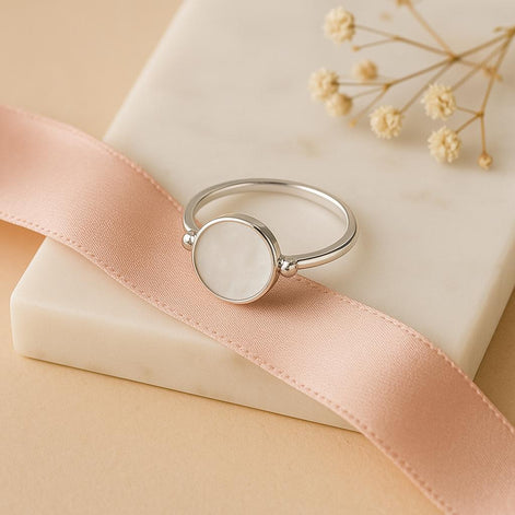 Sterling Silver Round Ring • Genuine Mother of Pearl Rotating Disc