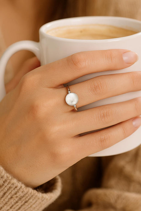 Sterling Silver Round Ring • Genuine Mother of Pearl Rotating Disc