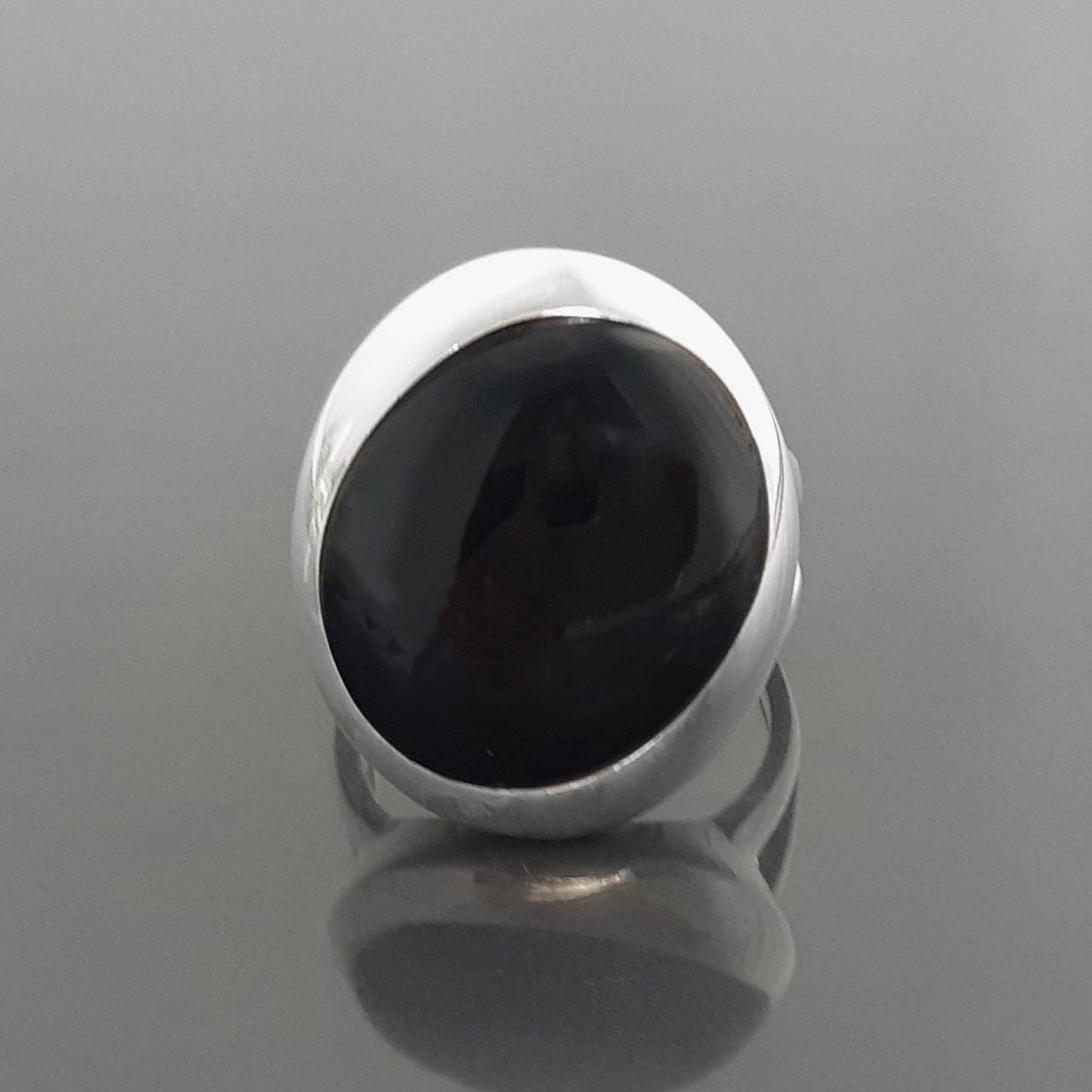 Black stone Ring, Sterling Silver, Genuine Black Onyx gemstone, unique modern shape design jewelry