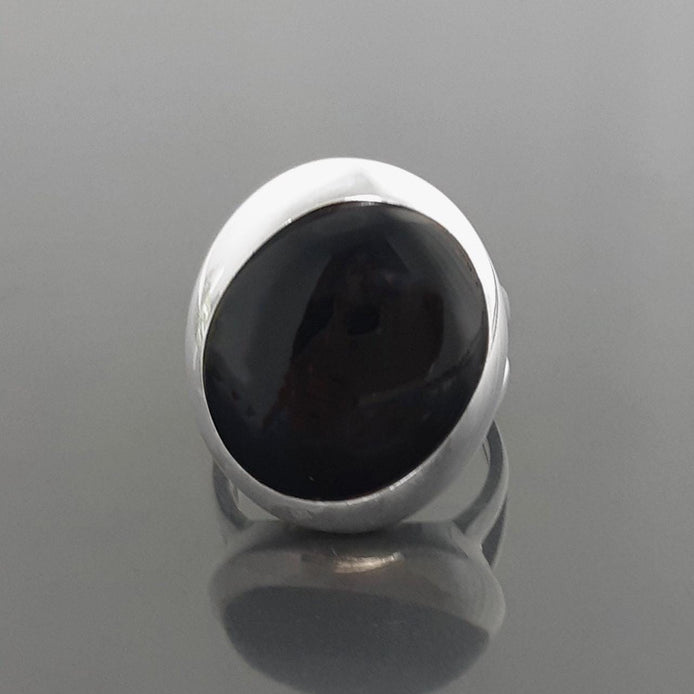Black stone Ring, Sterling Silver, Genuine Black Onyx gemstone, unique modern shape design jewelry