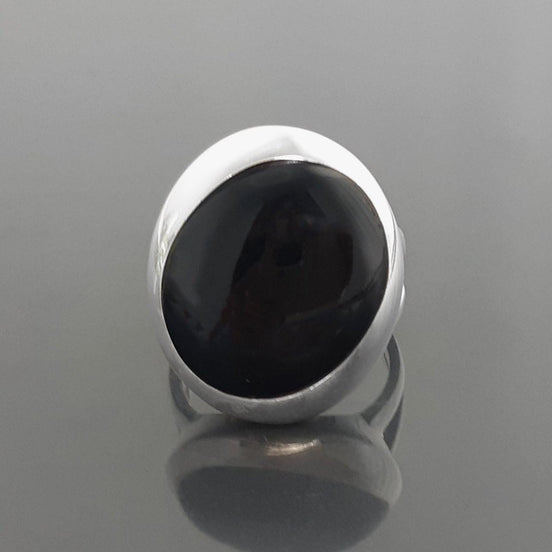 Black stone Ring, Sterling Silver, Genuine Black Onyx gemstone, unique modern shape design jewelry