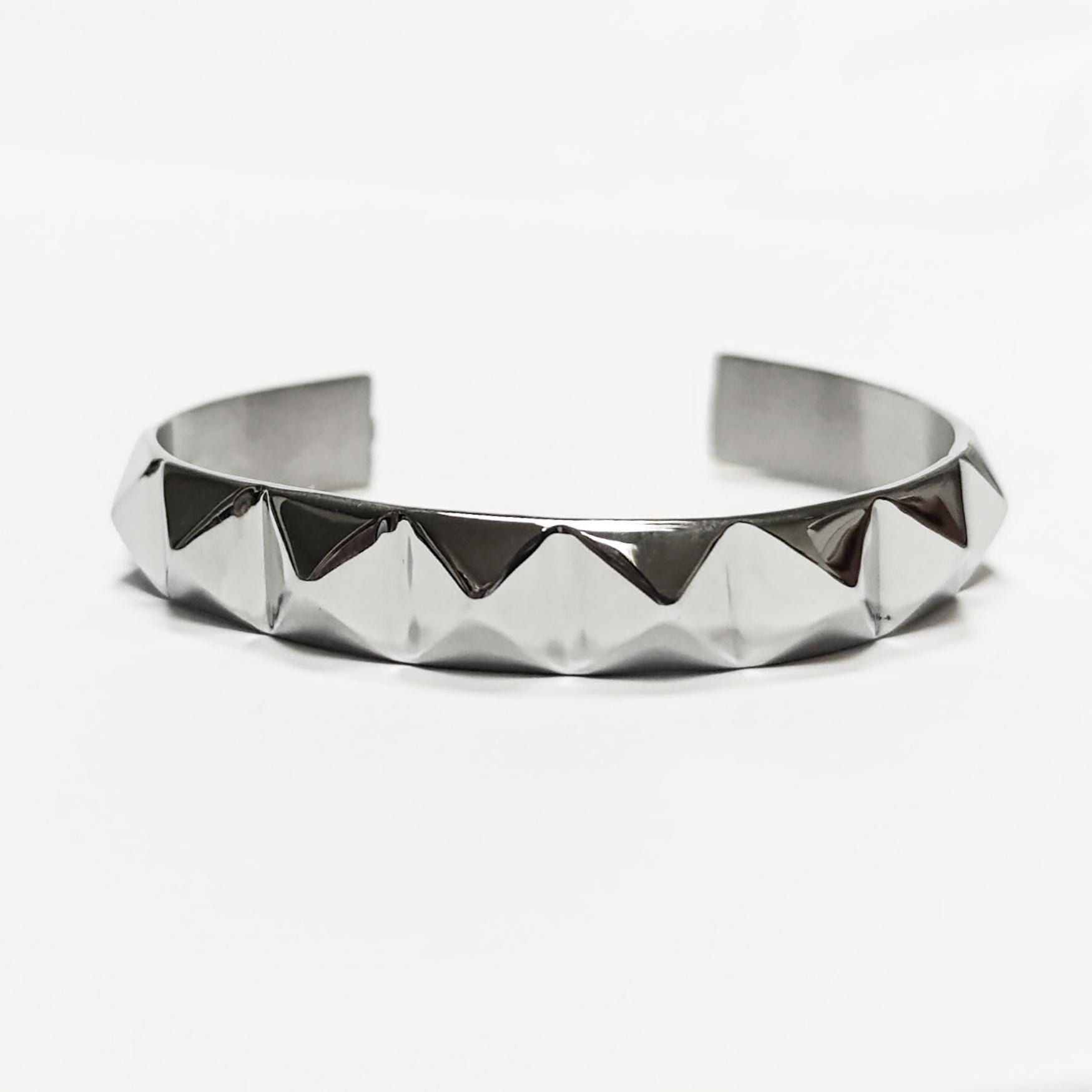 Stainless Steel Pyramid Stud Cuff Bracelet • 80s Punk Style