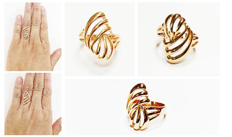 18K Gold Plated Filigree Ring • Art Deco Openwork Band