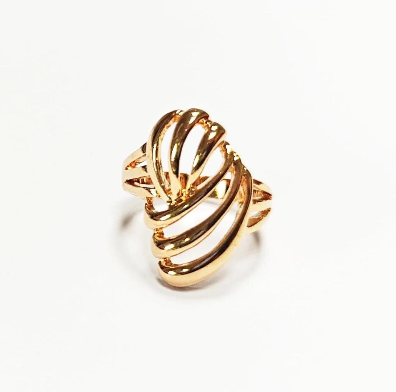 18K Gold Plated Filigree Ring • Art Deco Openwork Band