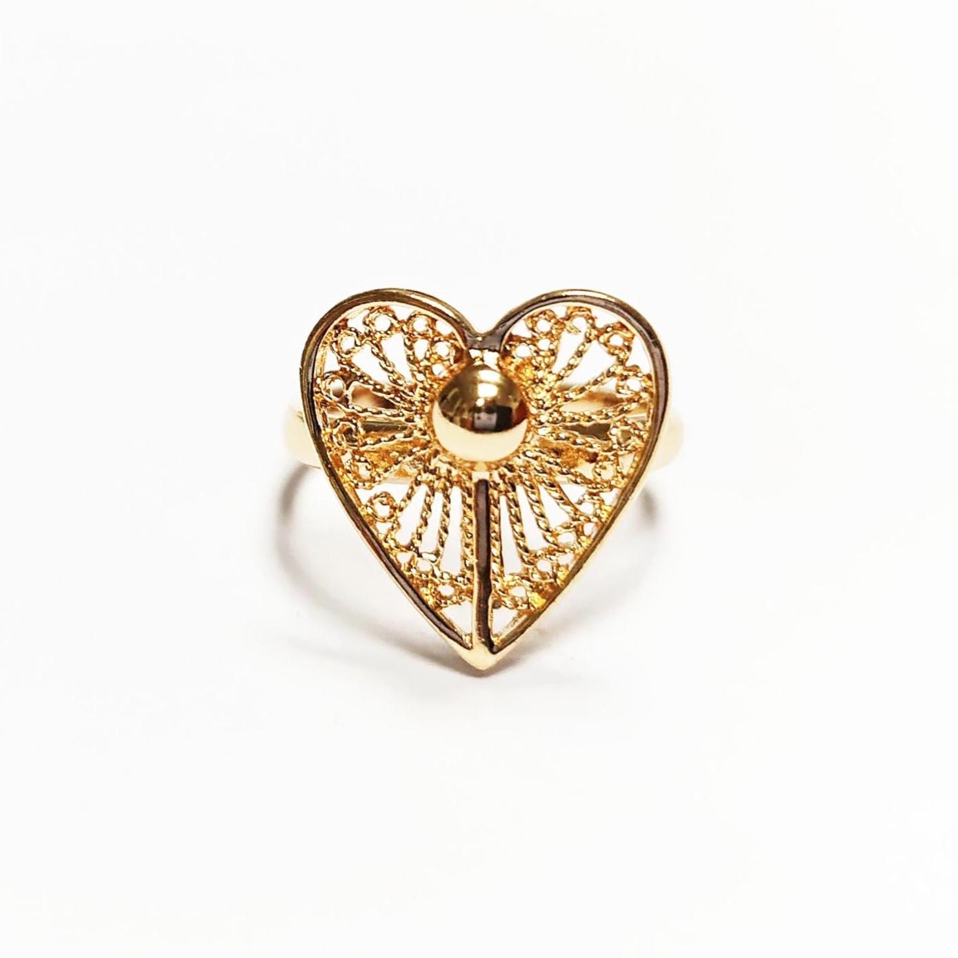 Handmade 18K Gold Plated Heart Ring • Elegant Filigree Lace