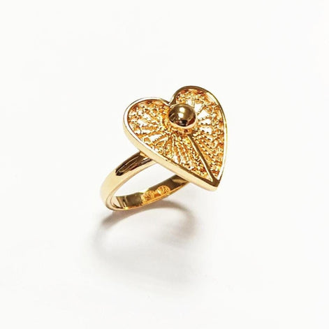 Handmade 18K Gold Plated Heart Ring • Elegant Filigree Lace