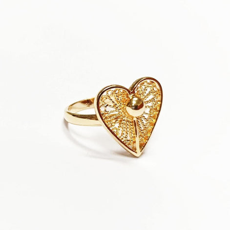 Handmade 18K Gold Plated Heart Ring • Elegant Filigree Lace