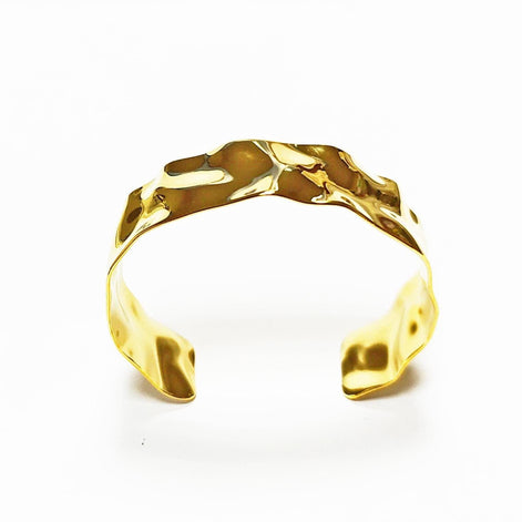 Hammered gold bangle • 18K fine gold • Wide textured open bracelet • Chic contemporary jewelry • Cuff bracelet Gift for women