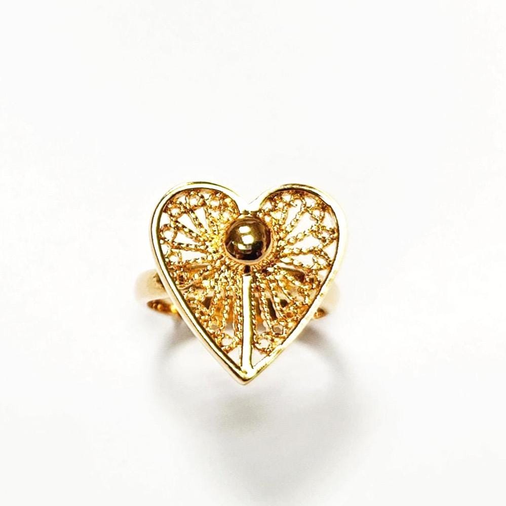 Handmade 18K Gold Plated Heart Ring • Elegant Filigree Lace