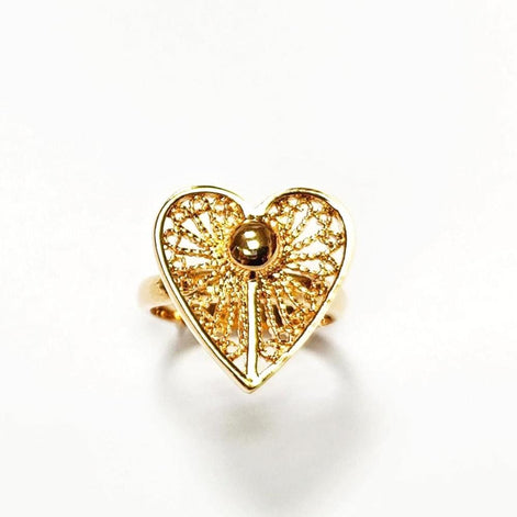 Handmade 18K Gold Plated Heart Ring • Elegant Filigree Lace