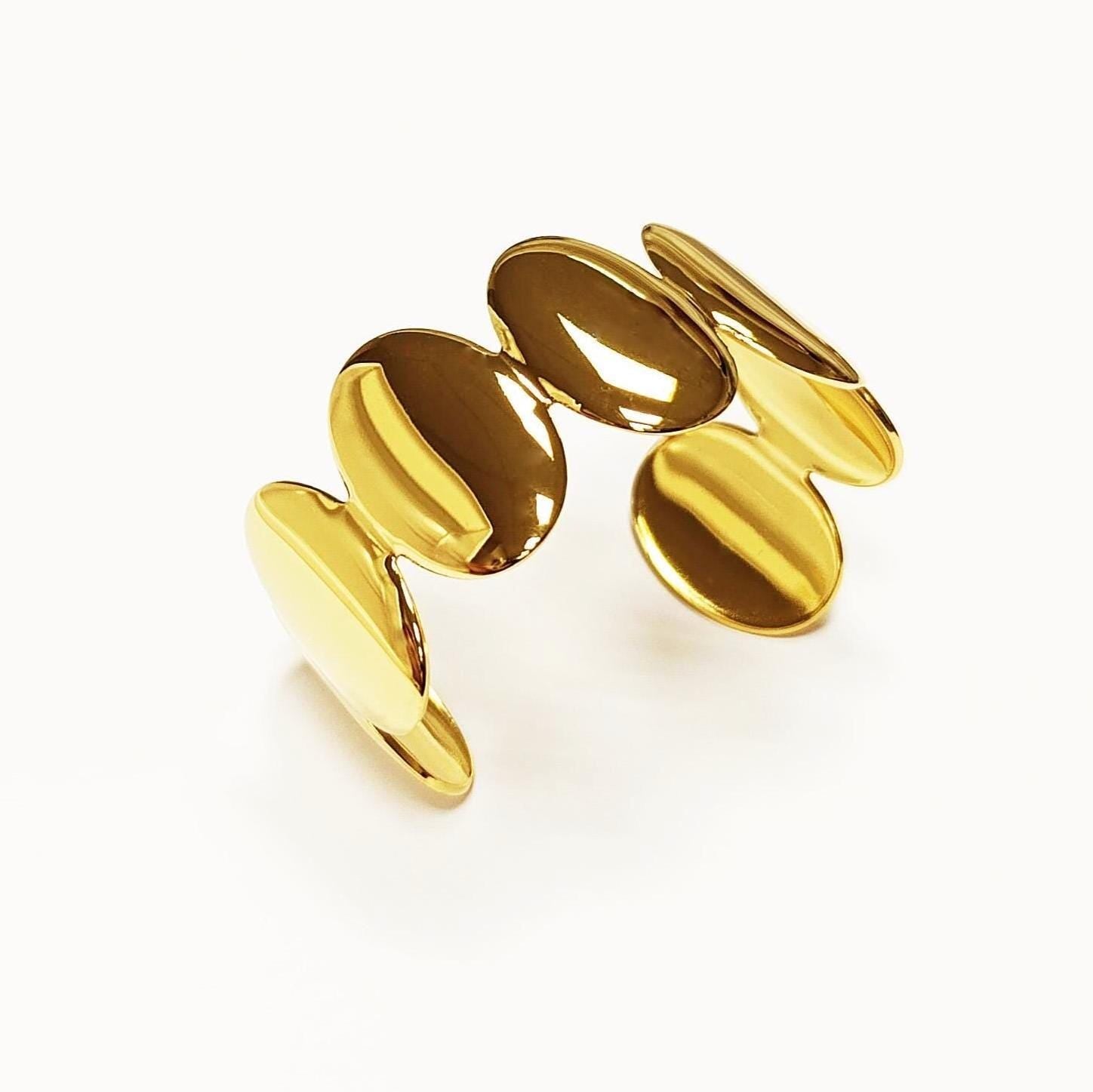 18K Gold Filled Disc Cuff Bracelet • Minimalist Handmade Bangle