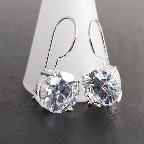 Diamond Drop Earrings • Sterling Silver Hook Earrings • Elegant Everyday Minimalist Jewelry • Gift for Her