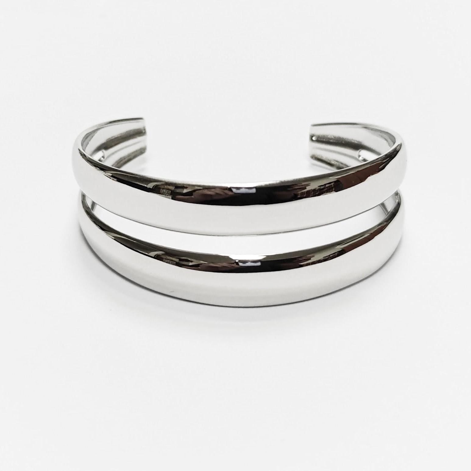 Stainless Steel Double Row Cuff Bracelet • Minimalist Bangle