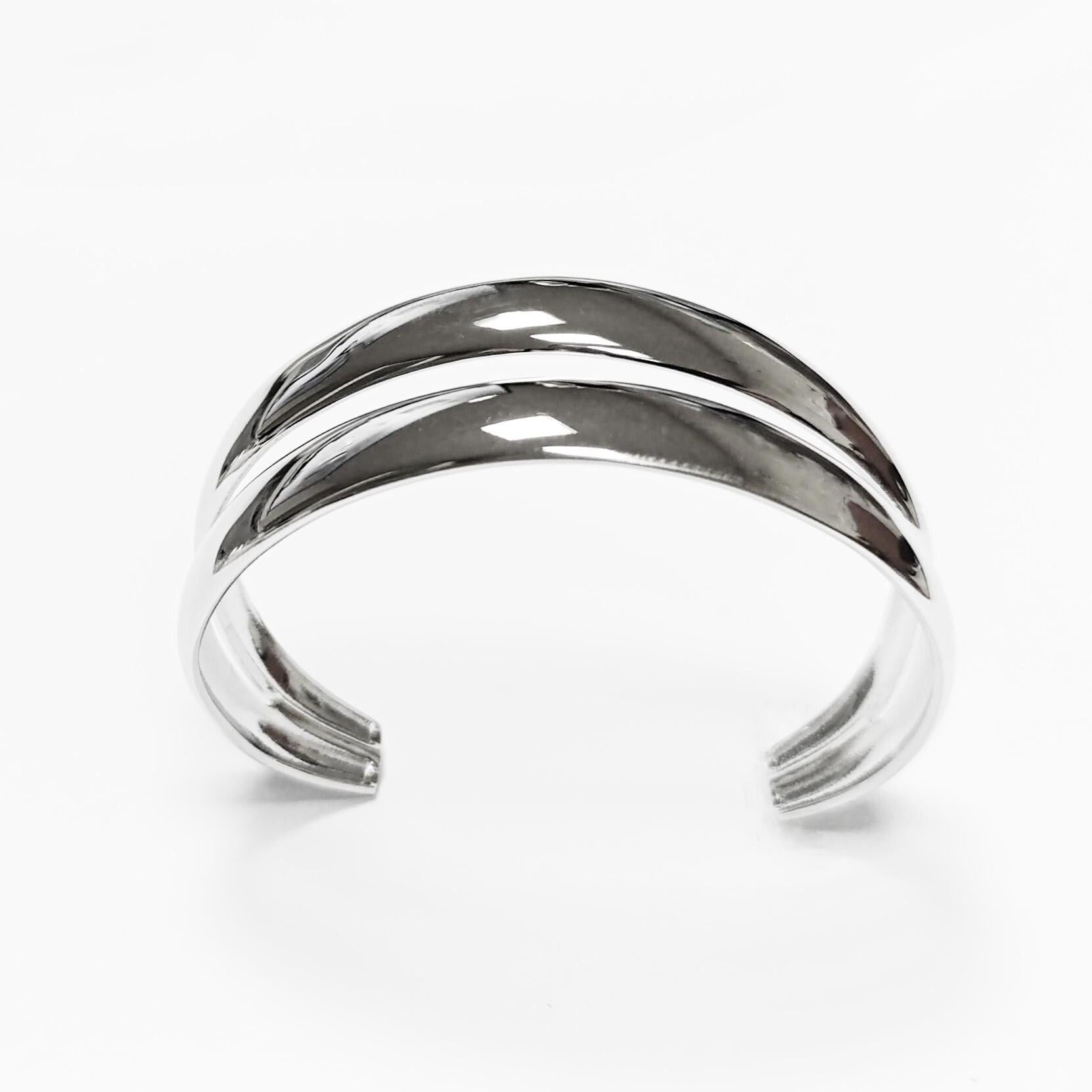 Stainless Steel Double Row Cuff Bracelet • Minimalist Bangle