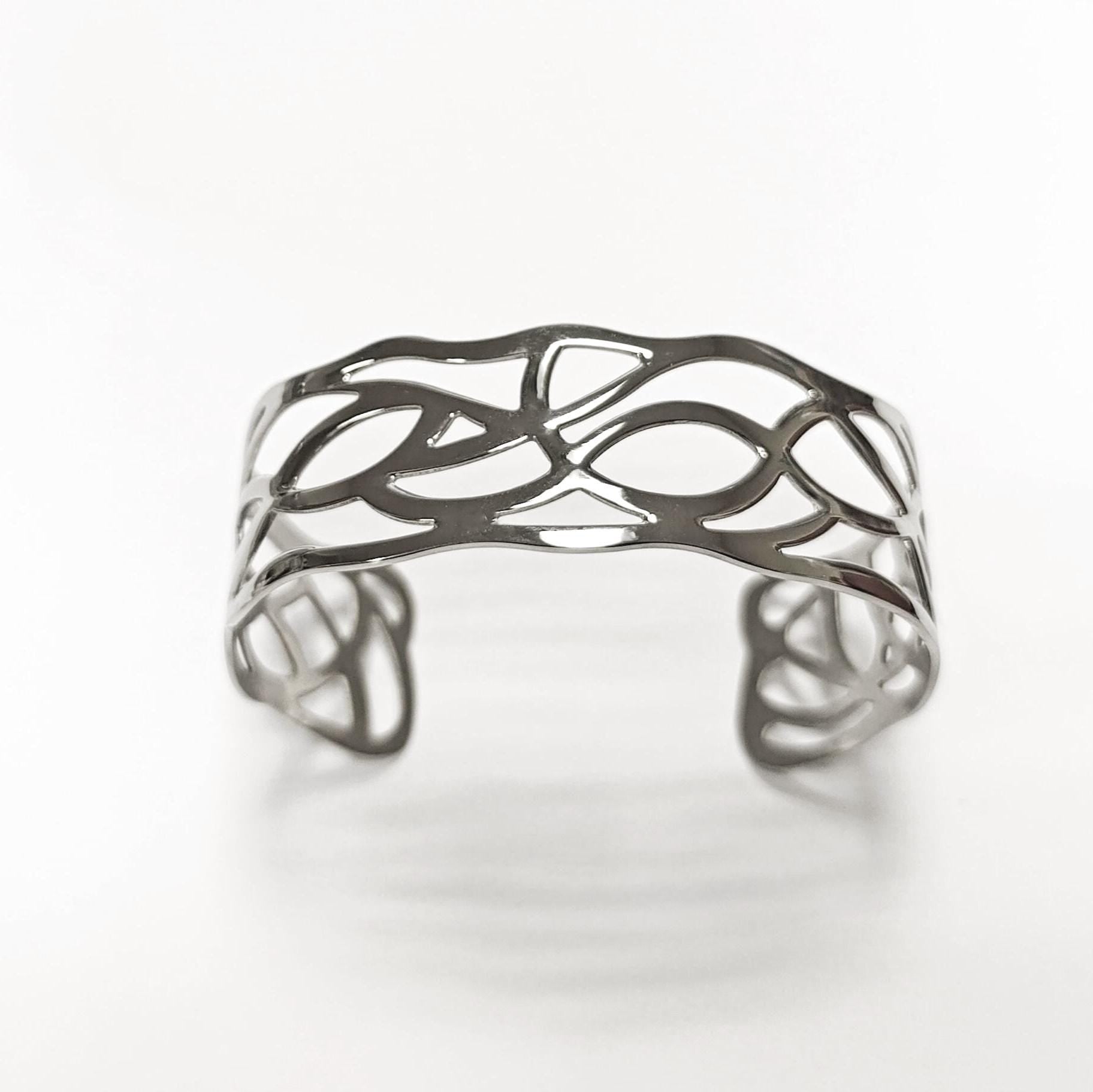 Botanical Filigree Cuff • Stainless Steel Leaf Bracelet