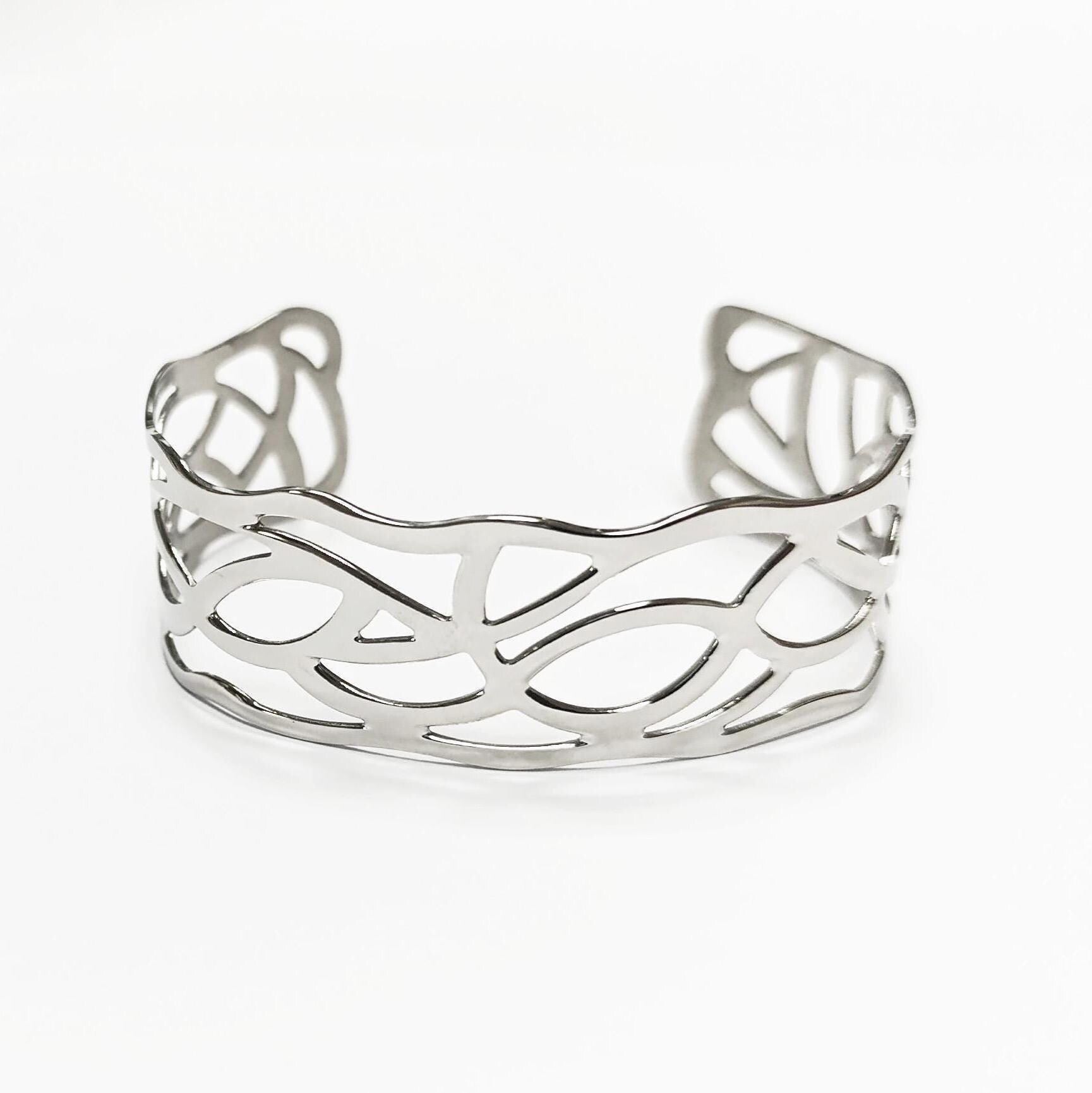 Botanical Filigree Cuff • Stainless Steel Leaf Bracelet
