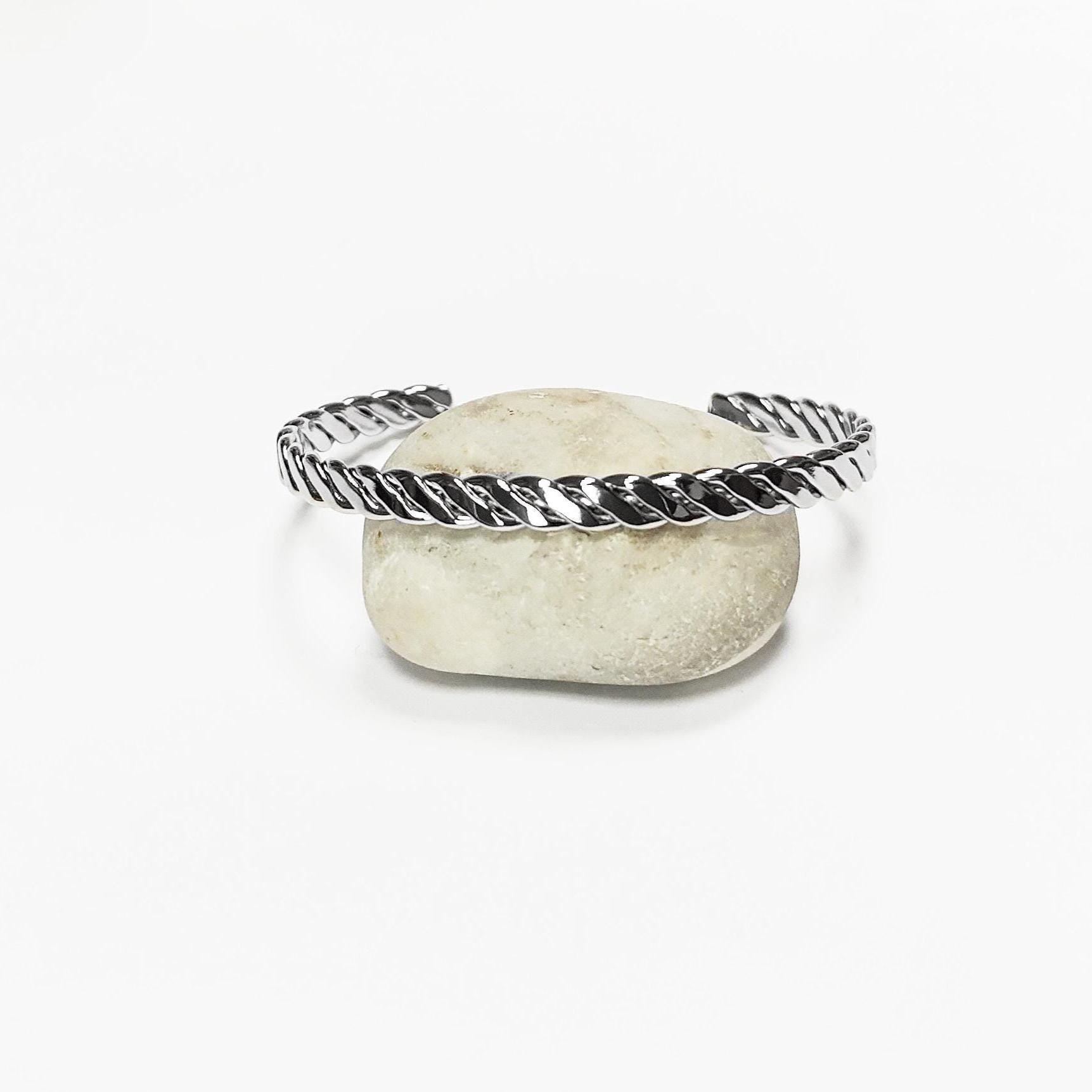 Twisted Cuff • Stainless Steel • Modern Rope Open Bangle Rigid Bracelet • Minimalist Unisex Jewelry • Light Slim Cuff • Gift for Men