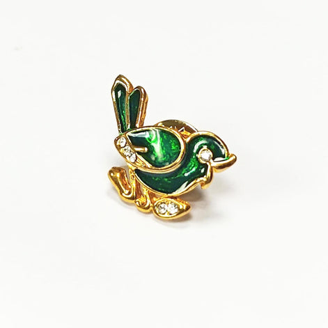 Green Enamel Sparrow Pin • Gilding Gold Bird Brooch