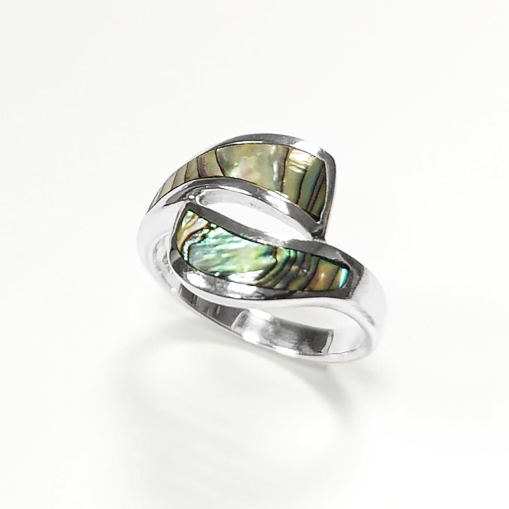 Paua Shell Ring, Sterling Silver Wave Ring, MOP Jewelry