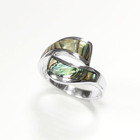 Paua Shell Ring, Sterling Silver Wave Ring, MOP Jewelry